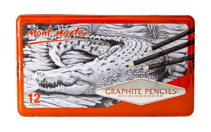 Bộ 12 Cây Bút Chì Phác Thảo Mont Marte Graphite Pencils - Hộp Thiếc