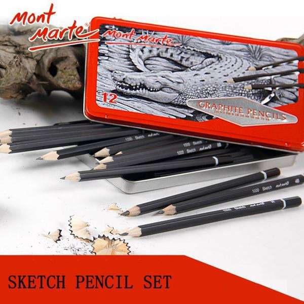 Bộ 12 Cây Bút Chì Phác Thảo Mont Marte Graphite Pencils - Hộp Thiếc