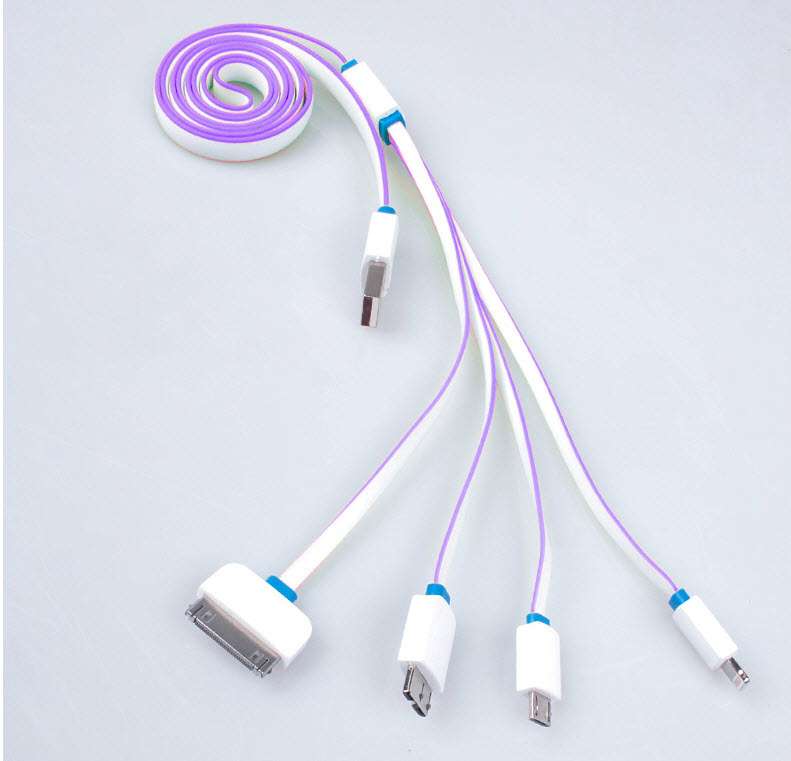 Cáp Sạc Đa Năng 4 Đầu Chống Đứt Dây Dẹt Cho iPhone 4 6 Android Dài 1m