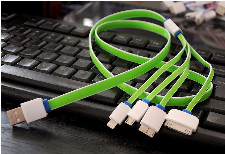 Cáp Sạc Đa Năng 4 Đầu Chống Đứt Dây Dẹt Cho iPhone 4 6 Android Dài 1m