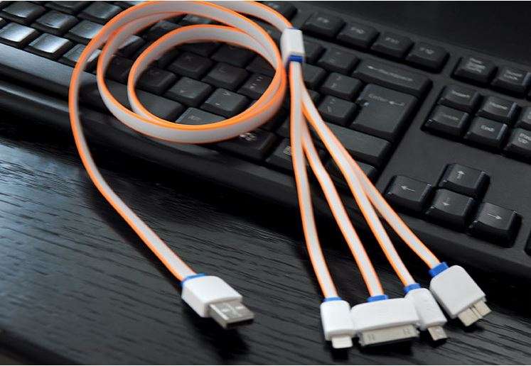 Cáp Sạc Đa Năng 4 Đầu Chống Đứt Dây Dẹt Cho iPhone 4 6 Android Dài 1m