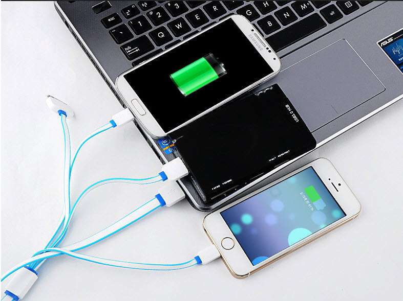 Cáp Sạc Đa Năng 4 Đầu Chống Đứt Dây Dẹt Cho iPhone 4 6 Android Dài 1m