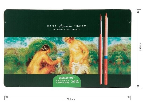 kích thước hộp bút chì màu nước marco renoir 36 màu
